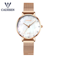 CADISEN 6153 Ladies Elegant Watches Top Brand Fashion Quartz Blue Watches Women Mesh Stainless Steel Strap Relogio Feminino